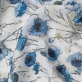 White Blue Floral Printed Cotton Lawn Digital Fabric with Fine Linework Motifs, 110 Cms, India-D23393