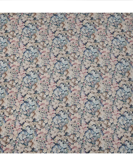 قماش كريب فيسكوز مطبوع عليه زهور باللون الأزرق الباهت، تصميم زهور الباستيل، عرض 110 سم، صنع في الهند - D23430