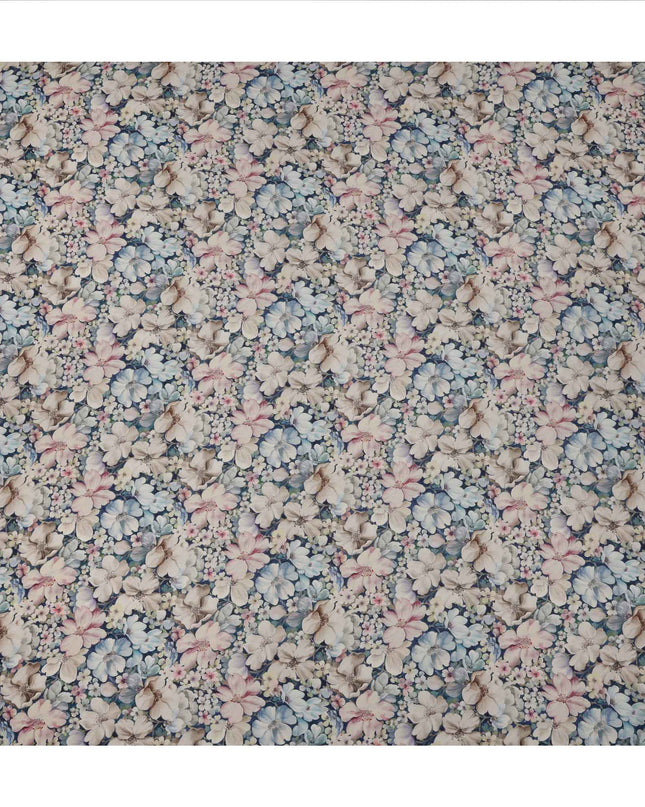 قماش كريب فيسكوز مطبوع عليه زهور باللون الأزرق الباهت، تصميم زهور الباستيل، عرض 110 سم، صنع في الهند - D23430