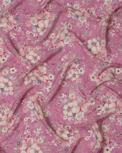 قماش كريب فيسكوز مطبوع عليه زهور وردية، بنقشة زهور الباستيل، عرض 110 سم، صنع في الهند - D23431
