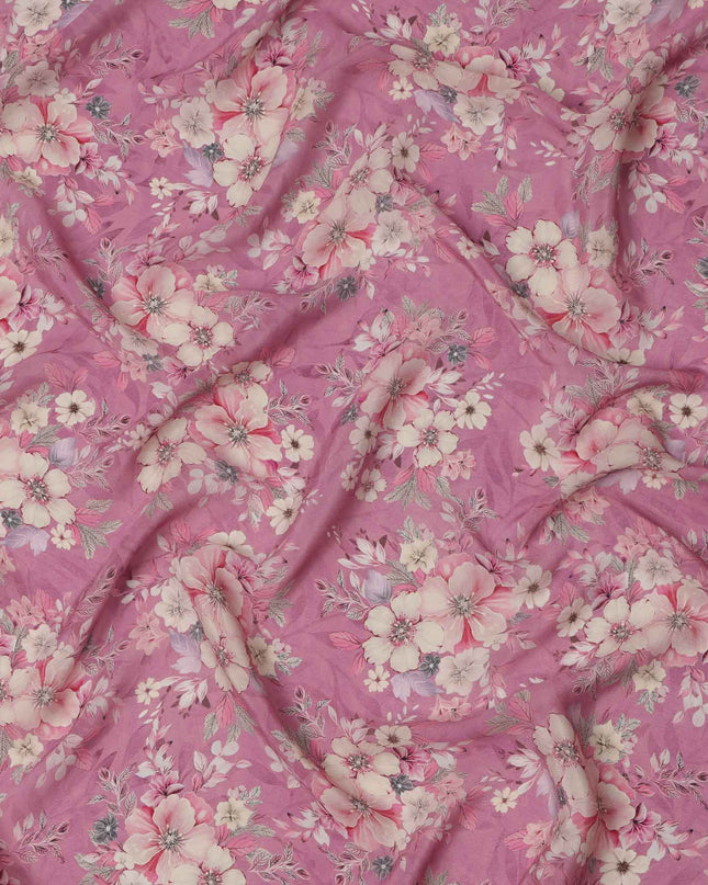 قماش كريب فيسكوز مطبوع عليه زهور وردية، بنقشة زهور الباستيل، عرض 110 سم، صنع في الهند - D23431