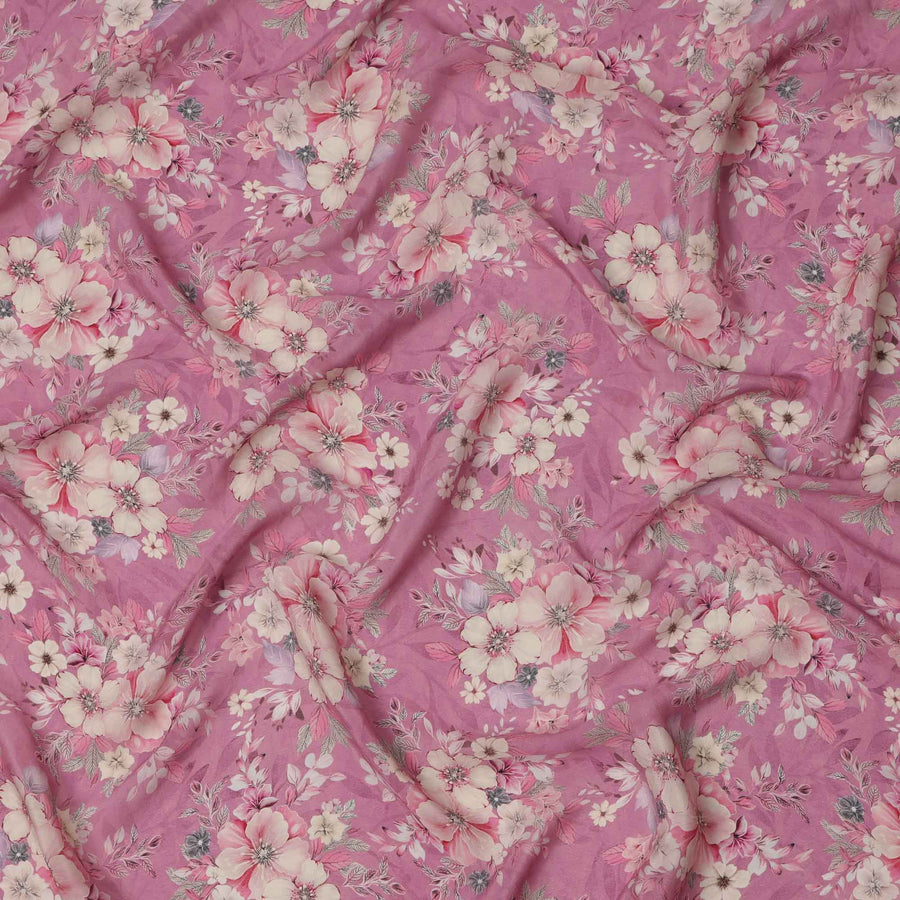 قماش كريب فيسكوز مطبوع عليه زهور وردية، بنقشة زهور الباستيل، عرض 110 سم، صنع في الهند - D23431