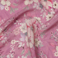 قماش كريب فيسكوز مطبوع عليه زهور وردية، بنقشة زهور الباستيل، عرض 110 سم، صنع في الهند - D23431