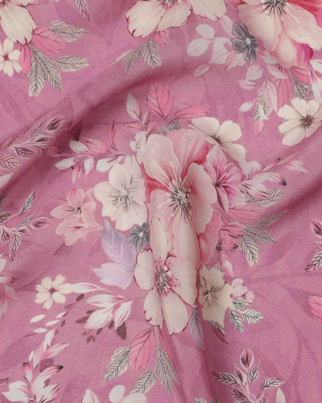 قماش كريب فيسكوز مطبوع عليه زهور وردية، بنقشة زهور الباستيل، عرض 110 سم، صنع في الهند - D23431