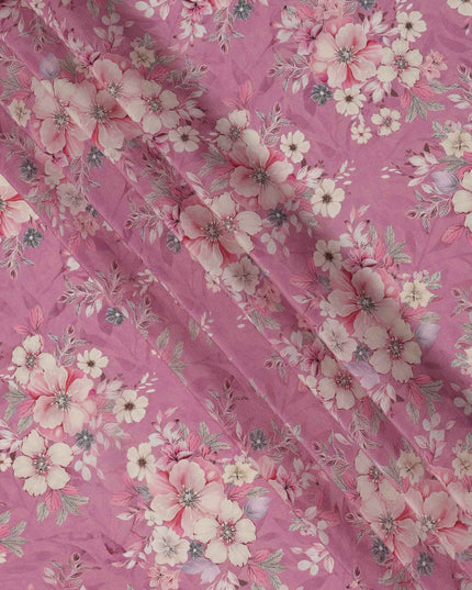 قماش كريب فيسكوز مطبوع عليه زهور وردية، بنقشة زهور الباستيل، عرض 110 سم، صنع في الهند - D23431