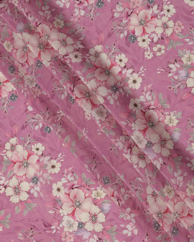 قماش كريب فيسكوز مطبوع عليه زهور وردية، بنقشة زهور الباستيل، عرض 110 سم، صنع في الهند - D23431