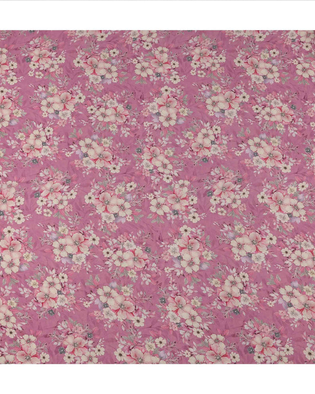 قماش كريب فيسكوز مطبوع عليه زهور وردية، بنقشة زهور الباستيل، عرض 110 سم، صنع في الهند - D23431