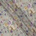 Mint Green Floral Printed Viscose Crepe Fabric, Watercolor Bloom Design in Lilac and Beige, 110 Cms Width, Made in India-D23433