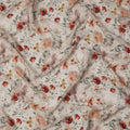 Ivory Floral Printed Viscose Crepe Fabric, Autumn-Toned Watercolor Bloom Design, 110 Cms Width, Made in India-D23434