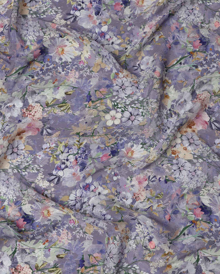 قماش كريب فيسكوز مطبوع عليه زهور لافندر، متعدد الألوان، تصميم حديقة نباتية مع لمسات باستيل، عرض 110 سم، صنع في الهند - D23440