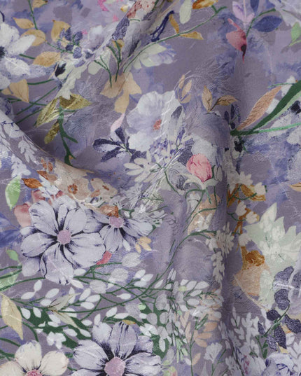 قماش كريب فيسكوز مطبوع عليه زهور لافندر، متعدد الألوان، تصميم حديقة نباتية مع لمسات باستيل، عرض 110 سم، صنع في الهند - D23440