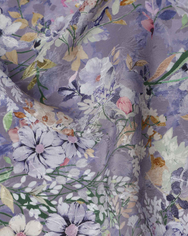 قماش كريب فيسكوز مطبوع عليه زهور لافندر، متعدد الألوان، تصميم حديقة نباتية مع لمسات باستيل، عرض 110 سم، صنع في الهند - D23440