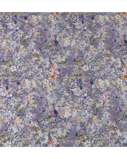 قماش كريب فيسكوز مطبوع عليه زهور لافندر، متعدد الألوان، تصميم حديقة نباتية مع لمسات باستيل، عرض 110 سم، صنع في الهند - D23440