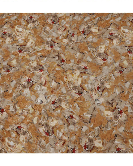 Ochre Abstract Brushstroke Printed Viscose Crepe Fabric, Artistic Textured Pattern in Beige and Red Hues, 110 Cms Width, Made in India-D23442 - Regal Fabrics