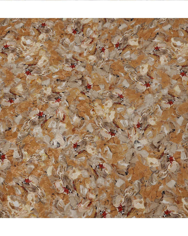 Ochre Abstract Brushstroke Printed Viscose Crepe Fabric, Artistic Textured Pattern in Beige and Red Hues, 110 Cms Width, Made in India-D23442 - Regal Fabrics