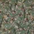 Sage Green Abstract Brushstroke Printed Viscose Crepe Fabric, Painterly Swirl Design in Beige and Rust Accents, 110 Cms Width, Made in India-D23444 - Regal Fabrics