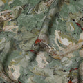 Sage Green Abstract Brushstroke Printed Viscose Crepe Fabric, Painterly Swirl Design in Beige and Rust Accents, 110 Cms Width, Made in India-D23444 - Regal Fabrics