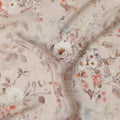 Beige Floral Printed Viscose Crepe Fabric, Soft Vintage Bloom Design with Rust and Taupe Accents, 110 Cms Width, Made in India-D23450