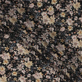 Black Multicolor Floral Printed Viscose Crepe Fabric, Delicate Botanical Pattern with Beige and Yellow Blossoms, 110 Cms Width, Made in India-D23455