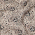 Beige Grey Ethnic Paisley Printed Viscose Crepe Fabric, Mughal-Inspired Floral Motifs in Black and Taupe Accents, 110 Cms Width, Made in India-D23457