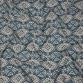 Beige and Blue Geometric Tribal Printed Viscose Crepe Fabric, Ethnic Pattern Detailing with Angular Motifs, 110 Cms Width, Made in India-D23460