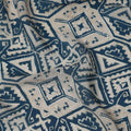 Beige and Blue Geometric Tribal Printed Viscose Crepe Fabric, Ethnic Pattern Detailing with Angular Motifs, 110 Cms Width, Made in India-D23460