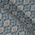 Beige and Blue Geometric Tribal Printed Viscose Crepe Fabric, Ethnic Pattern Detailing with Angular Motifs, 110 Cms Width, Made in India-D23460