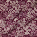 Wine Purple Leafy Botanical Printed Viscose Crepe Fabric with Beige Outline Detailing, 110 Cms Width, Made in India-D23464 - Regal Fabrics