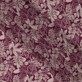 Wine Purple Leafy Botanical Printed Viscose Crepe Fabric with Beige Outline Detailing, 110 Cms Width, Made in India-D23464 - Regal Fabrics