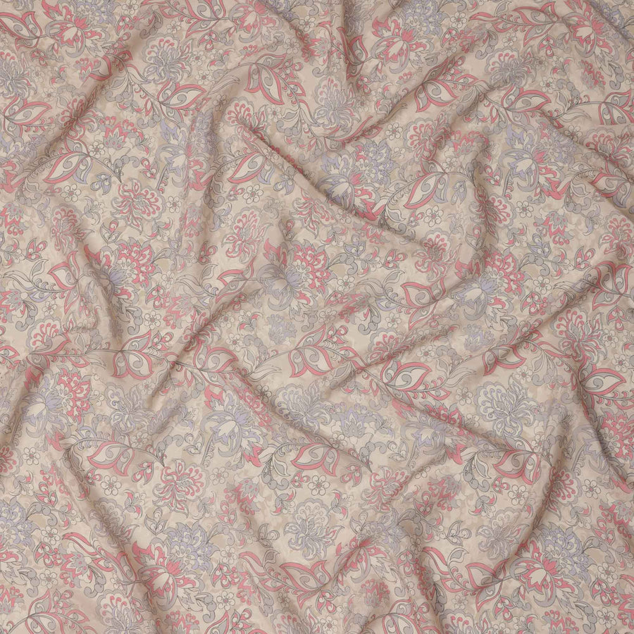 قماش كريب فيسكوز بيج بنقشة زهور بيزلي مع لمسات وردية وأرجوانية ناعمة، عرض 110 سم، صنع في الهند - D23465
