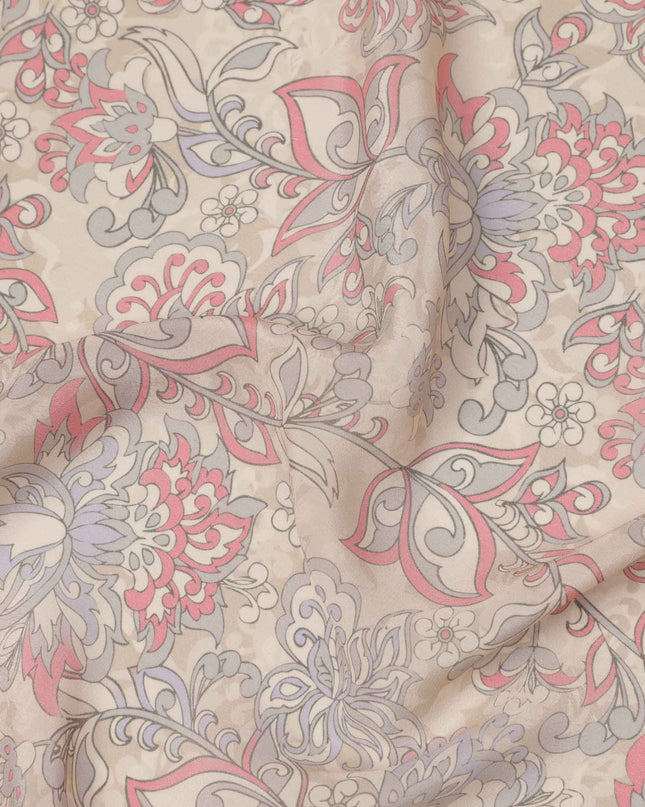 قماش كريب فيسكوز بيج بنقشة زهور بيزلي مع لمسات وردية وأرجوانية ناعمة، عرض 110 سم، صنع في الهند - D23465