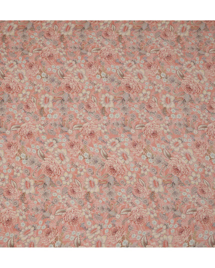 قماش كريب فيسكوز مطبوع عليه زهور الخوخ مع لمسات باستيل ناعمة، عرض 110 سم، صنع في الهند - D23467