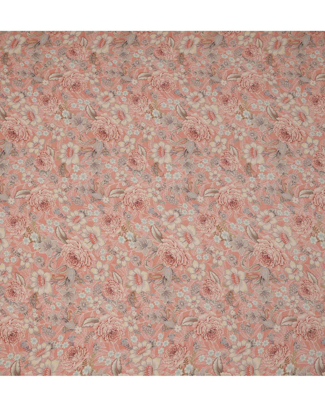 قماش كريب فيسكوز مطبوع عليه زهور الخوخ مع لمسات باستيل ناعمة، عرض 110 سم، صنع في الهند - D23467