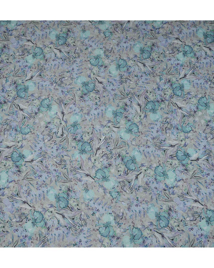 قماش كريب فيسكوز بطبعة رقمية بنقشة زهور زرقاء لافندر، 110 سم، الهند - D23468