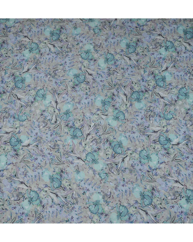 قماش كريب فيسكوز بطبعة رقمية بنقشة زهور زرقاء لافندر، 110 سم، الهند - D23468