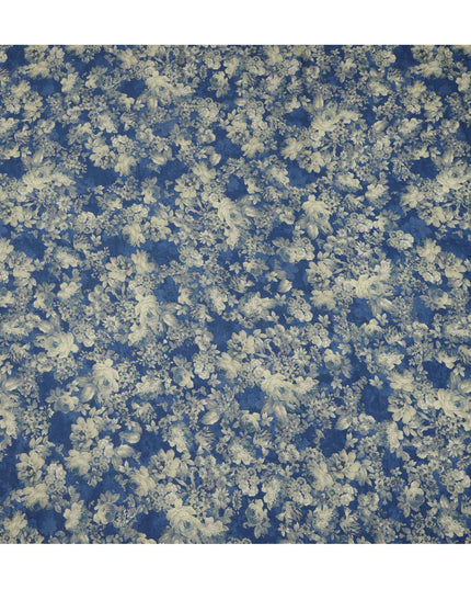 Navy Blue Beige Monochrome Floral Print Viscose Crepe Fabric, 110 Cms, India-D23469 - Regal Fabrics