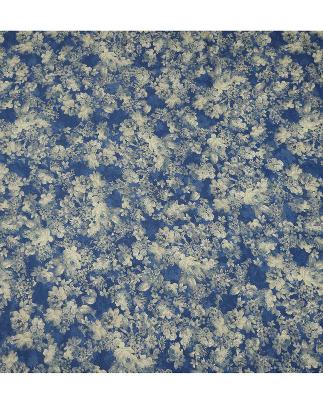 Navy Blue Beige Monochrome Floral Print Viscose Crepe Fabric, 110 Cms, India-D23469 - Regal Fabrics