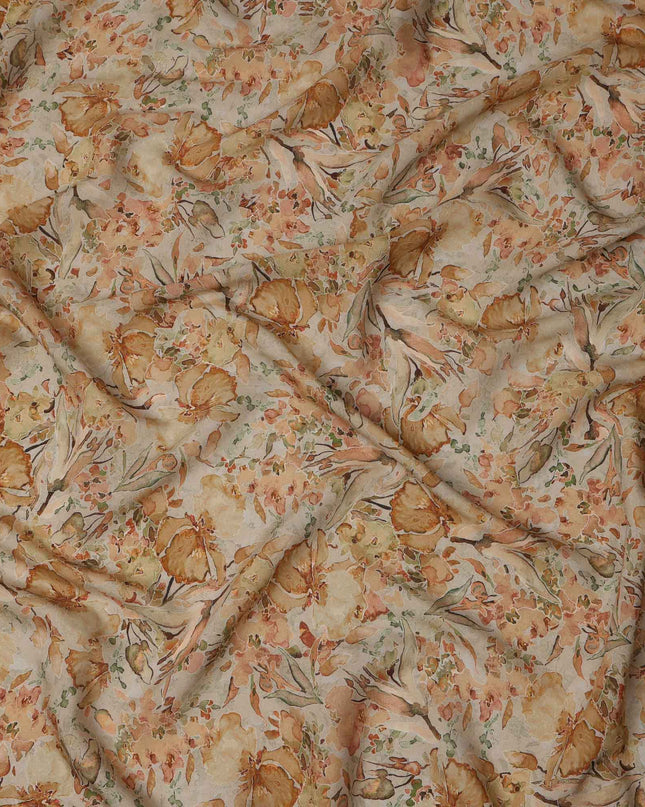 قماش كريب فيسكوز بطبعة زهور مائية بلون أصفر مصفر، 110 سم، الهند - D23472