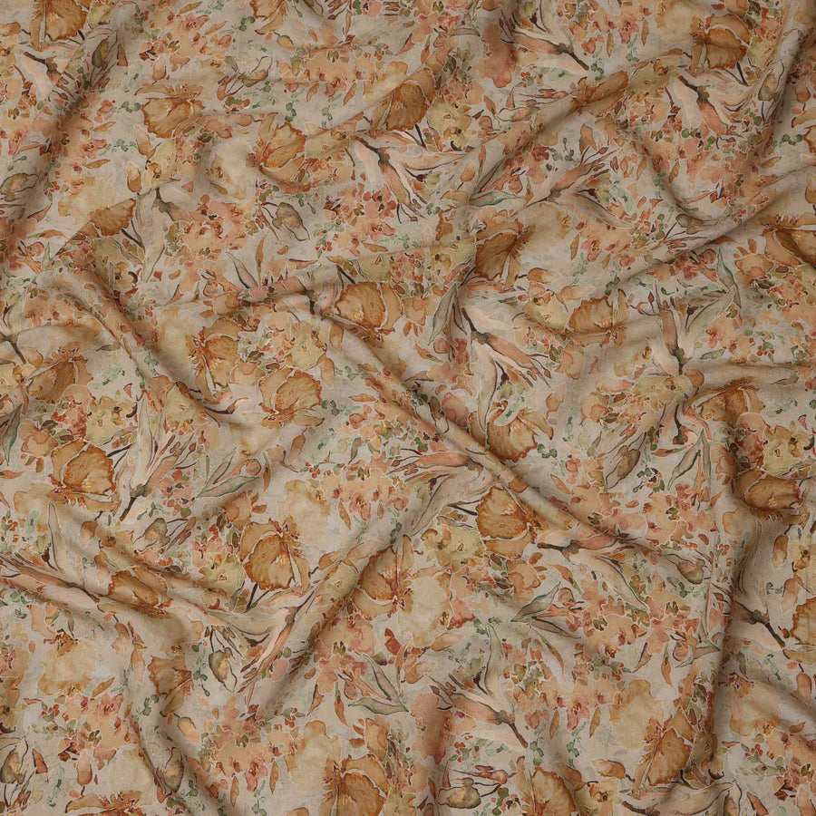 قماش كريب فيسكوز بطبعة زهور مائية بلون أصفر مصفر، 110 سم، الهند - D23472