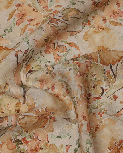 قماش كريب فيسكوز بطبعة زهور مائية بلون أصفر مصفر، 110 سم، الهند - D23472