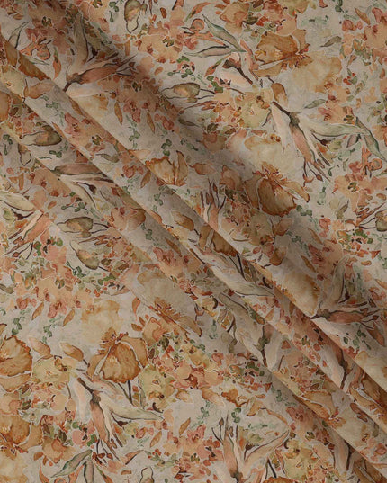 قماش كريب فيسكوز بطبعة زهور مائية بلون أصفر مصفر، 110 سم، الهند - D23472