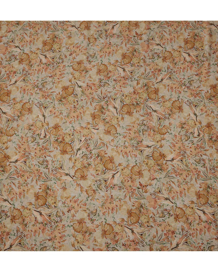 قماش كريب فيسكوز بطبعة زهور مائية بلون أصفر مصفر، 110 سم، الهند - D23472