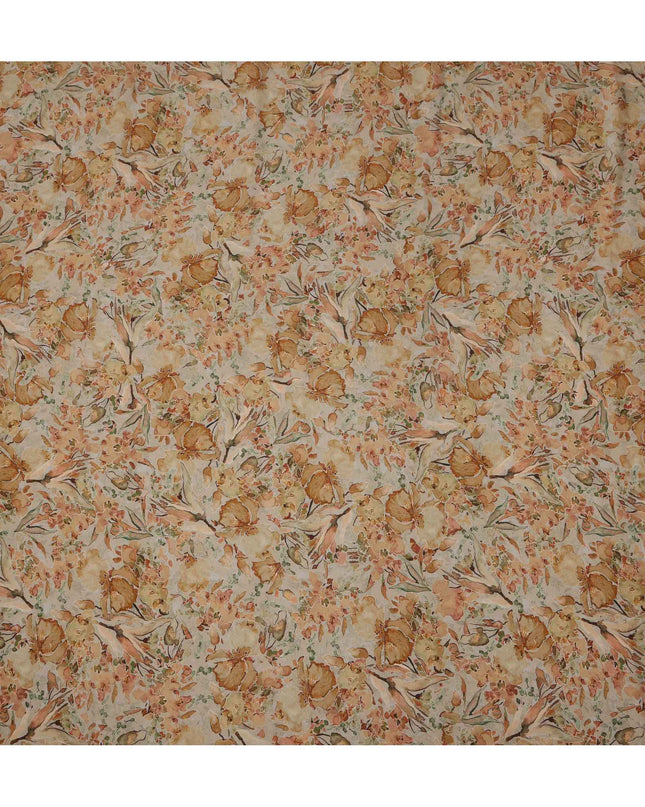 قماش كريب فيسكوز بطبعة زهور مائية بلون أصفر مصفر، 110 سم، الهند - D23472