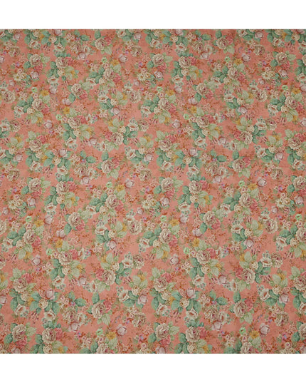Peach Multicolor Garden Floral Print Viscose Crepe Fabric, 110 Cms, India-D23474 - Regal Fabrics