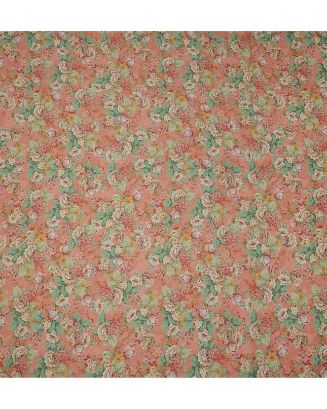 Peach Multicolor Garden Floral Print Viscose Crepe Fabric, 110 Cms, India-D23474 - Regal Fabrics