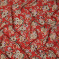 Red Multicolor Tropical Floral Print Viscose Crepe Fabric, 110 Cms, India-D23475