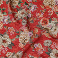 Red Multicolor Tropical Floral Print Viscose Crepe Fabric, 110 Cms, India-D23475