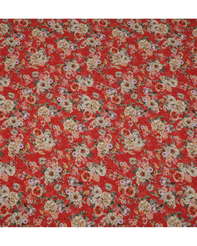 Red Multicolor Tropical Floral Print Viscose Crepe Fabric, 110 Cms, India-D23475 - Regal Fabrics