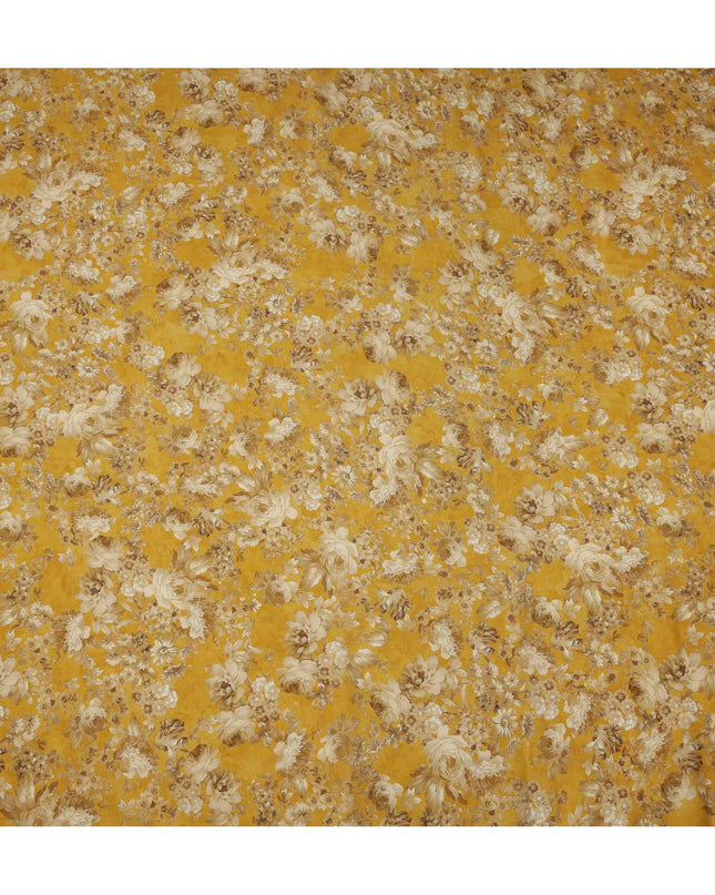 Mustard Beige All Over Floral Print Viscose Crepe Fabric, 110 Cms, India-D23476 - Regal Fabrics
