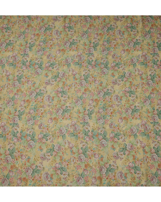 Yellow Pastel Vintage Floral Print Viscose Crepe Fabric, 110 Cms, India-D23479 - Regal Fabrics